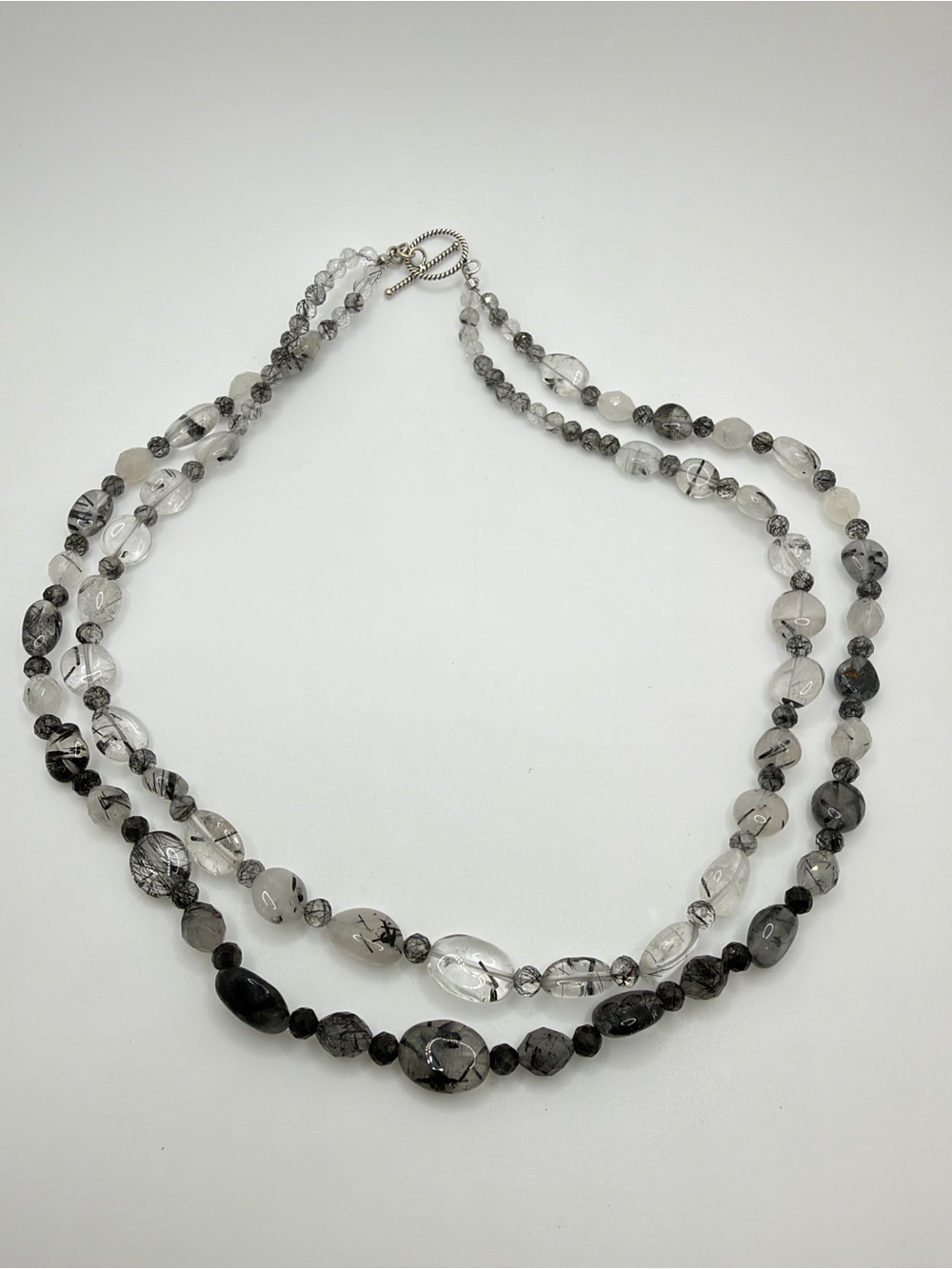 17" NWOT Rutilated Quartz beaded, two stranded necklace w/ 925 toggle clasp!